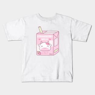 Cute Strawberry Milk Packet With Cow Mascot Kids T-Shirt